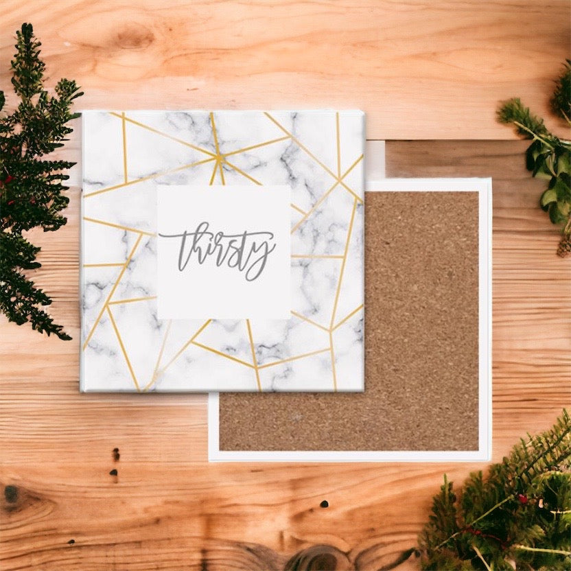 Golden Geometric Ceramic Coaster 4 Inch Cork Back Modern Thirsty Coaster Single Or Set