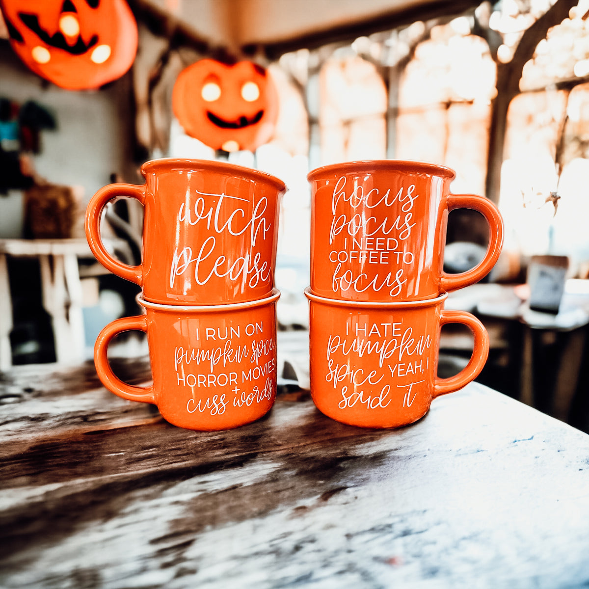 Witch Please Orange Ceramic Campfire Mug 14.5oz Double-Sided White Lettering