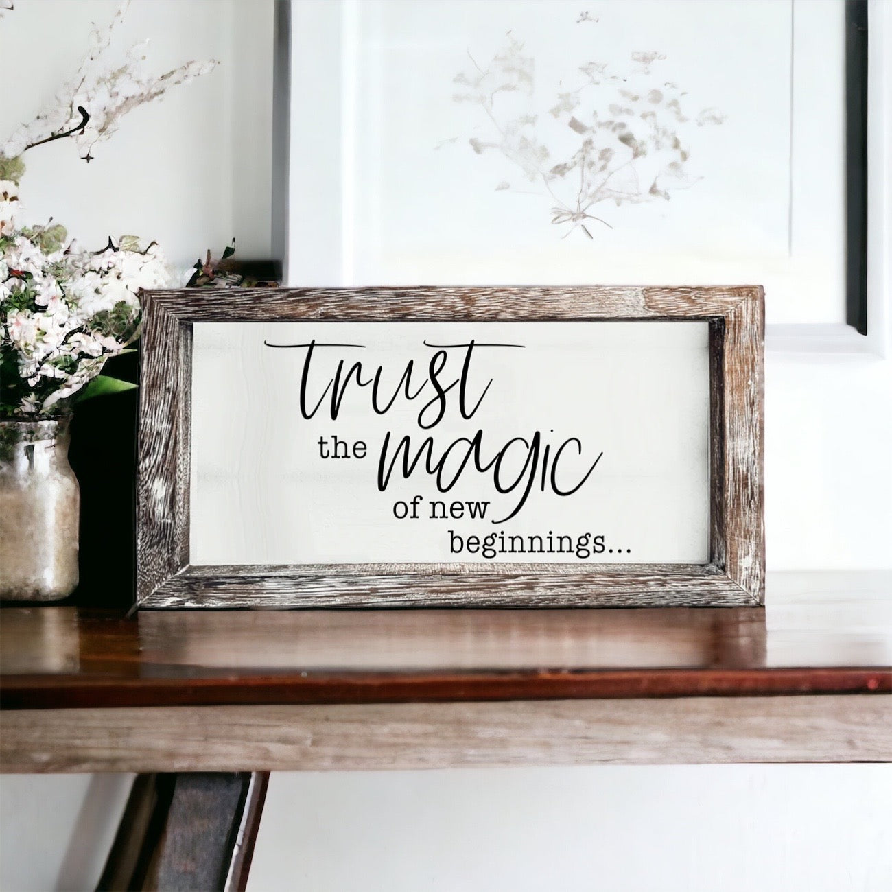 Rustic Wooden Magic Of New Beginnings Inspirational Sign Home Decor Gift