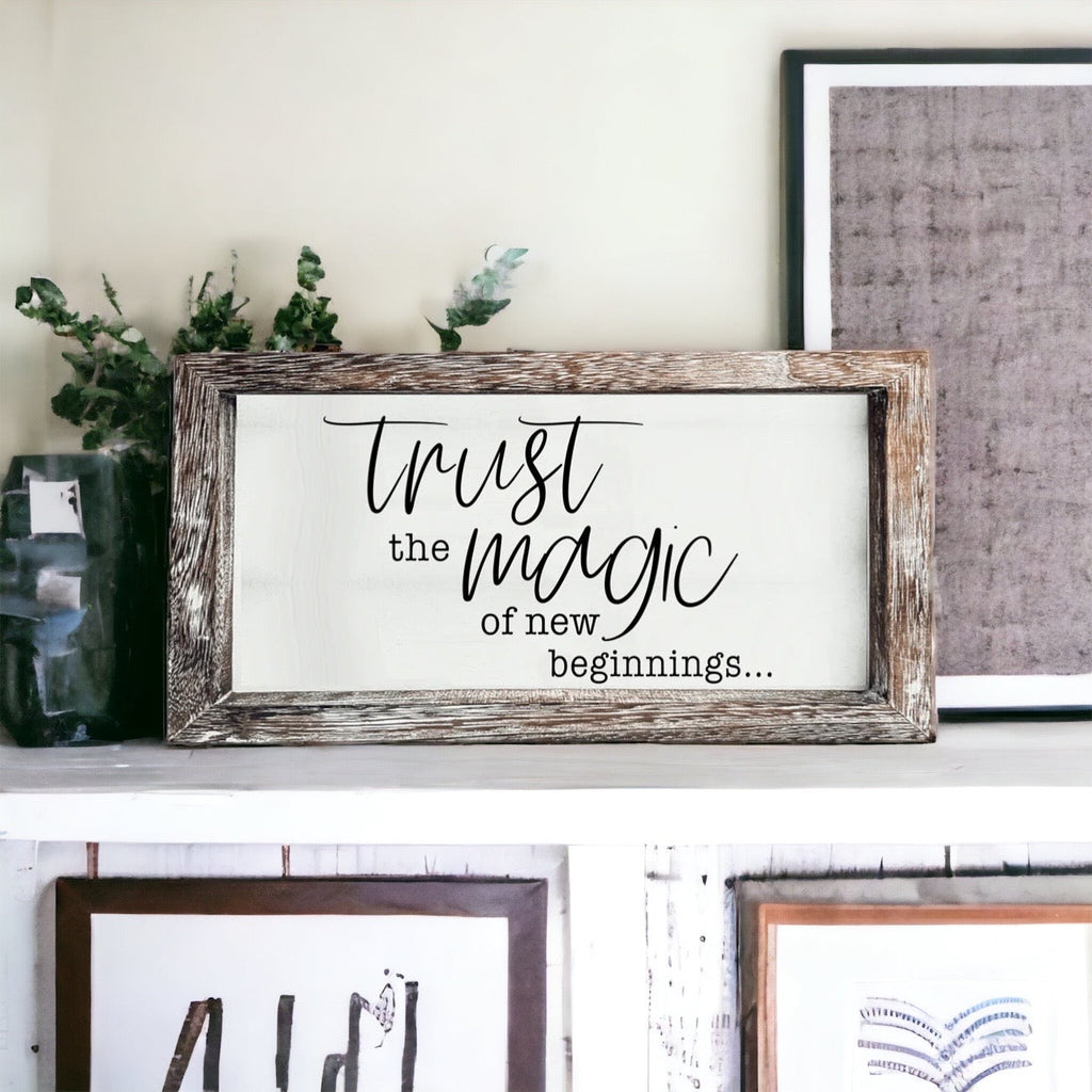 Rustic Wooden Magic Of New Beginnings Inspirational Sign Home Decor Gift