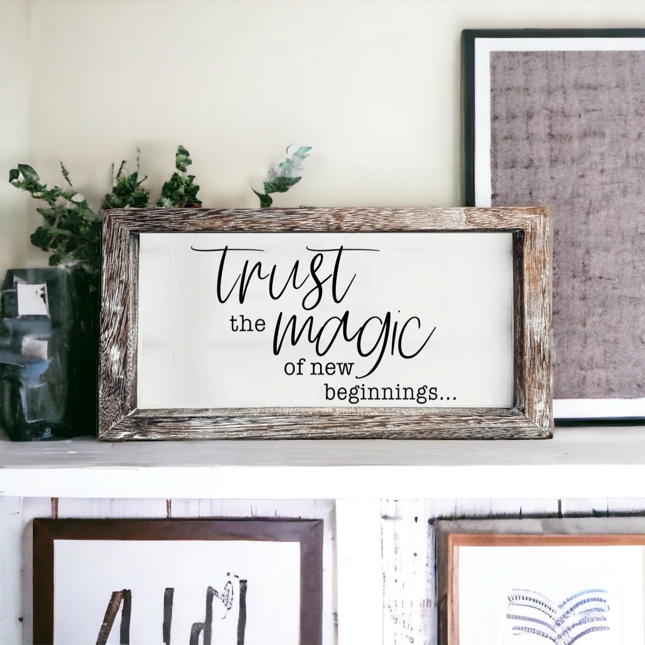 Rustic Wooden Magic Of New Beginnings Inspirational Sign Home Decor Gift