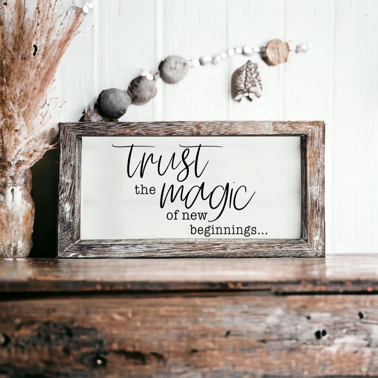 Rustic Wooden Magic Of New Beginnings Inspirational Sign Home Decor Gift