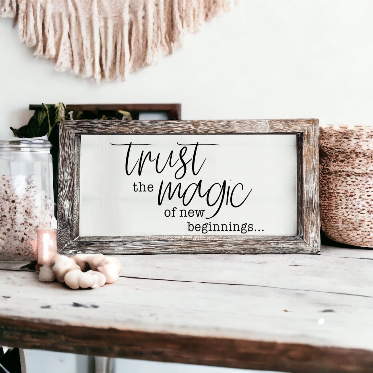 Rustic Wooden Magic Of New Beginnings Inspirational Sign Home Decor Gift