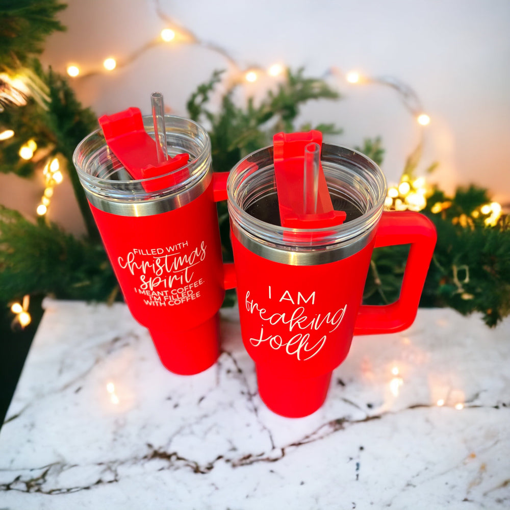 Christmas Coffee Tumbler 40oz Insulated Travel Mug With Handle Lid Straw Red