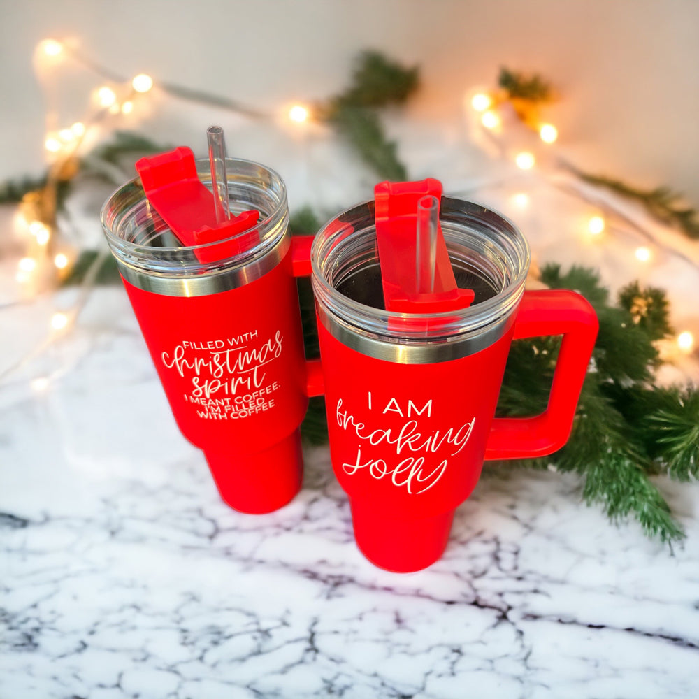 Christmas Coffee Tumbler 40oz Insulated Travel Mug With Handle Lid Straw Red