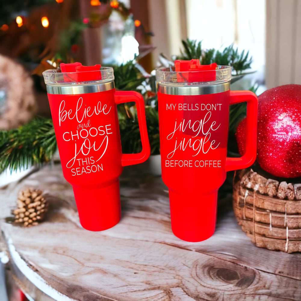Believe Joy 40oz Insulated Tumbler With Handle Lid Straw Holiday Travel Mug