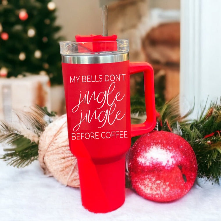 40oz Insulated Coffee Mug With Handle Lid Straw Funny Holiday Jingle Quote