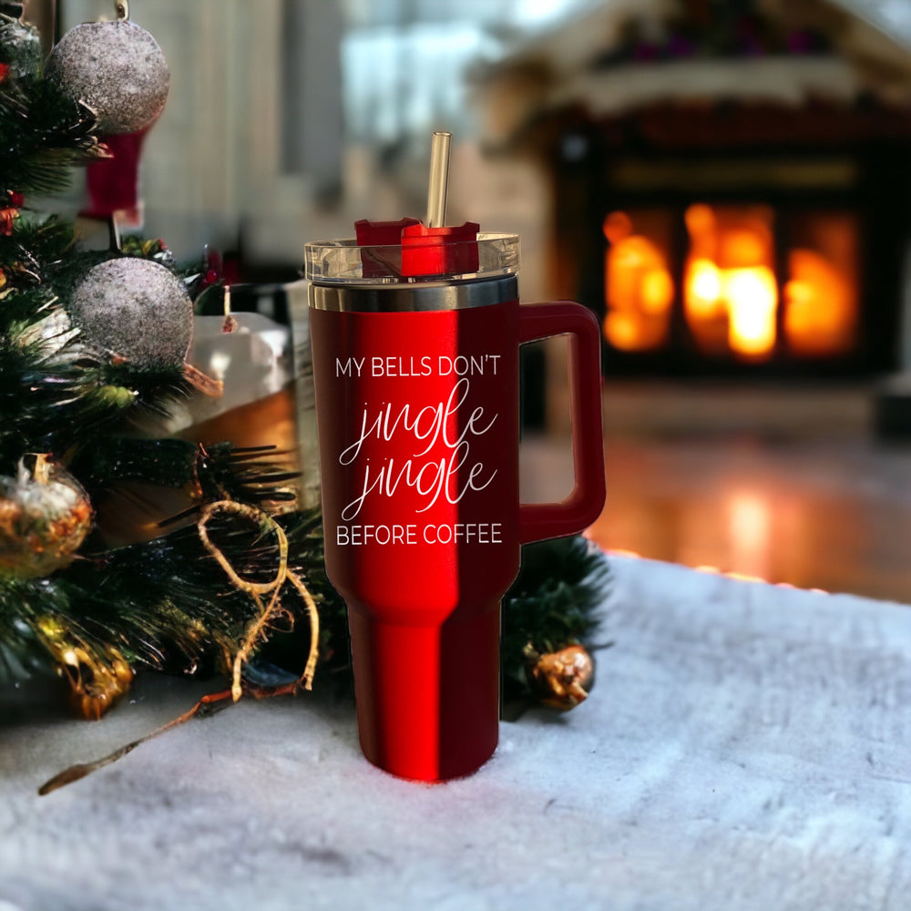 40oz Insulated Coffee Mug With Handle Lid Straw Funny Holiday Jingle Quote