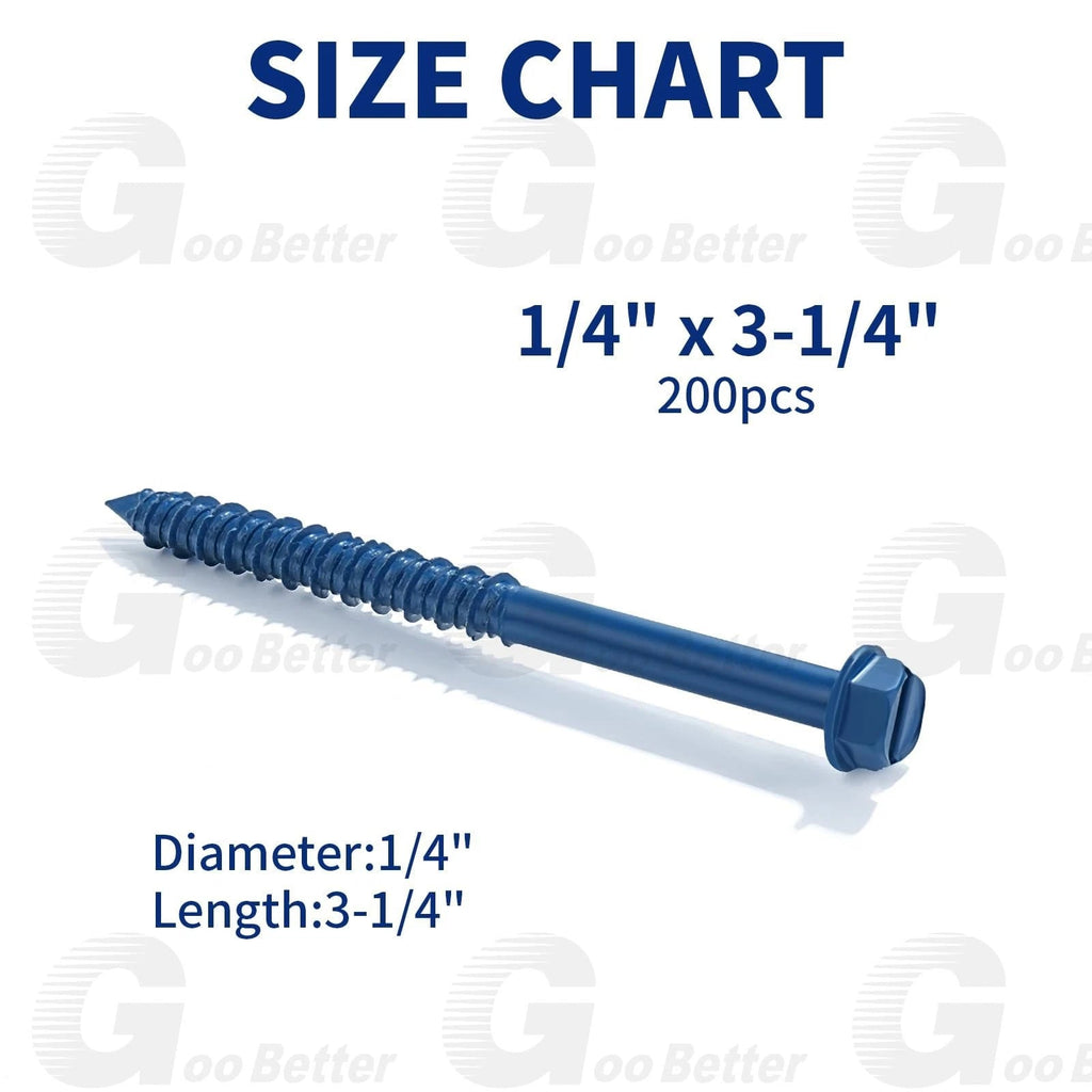 200pcs Concrete Screws Masonry Brick Tapscrews Hex Multi Drive Head Blue Tapcon