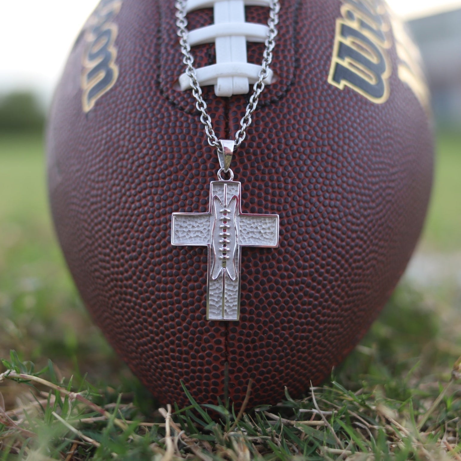 Pigskin Football Cross Necklace | Stainless Steel