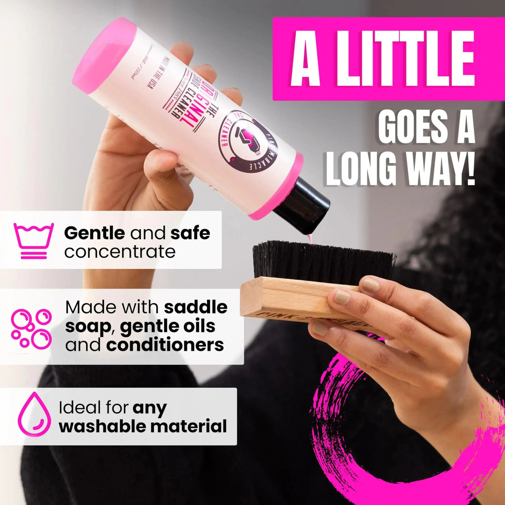Pink Miracle Shoe Cleaner Kit with Bottle & Brush - For Fabric, Fabric, Whites, Suede & Nubuck Sneakers