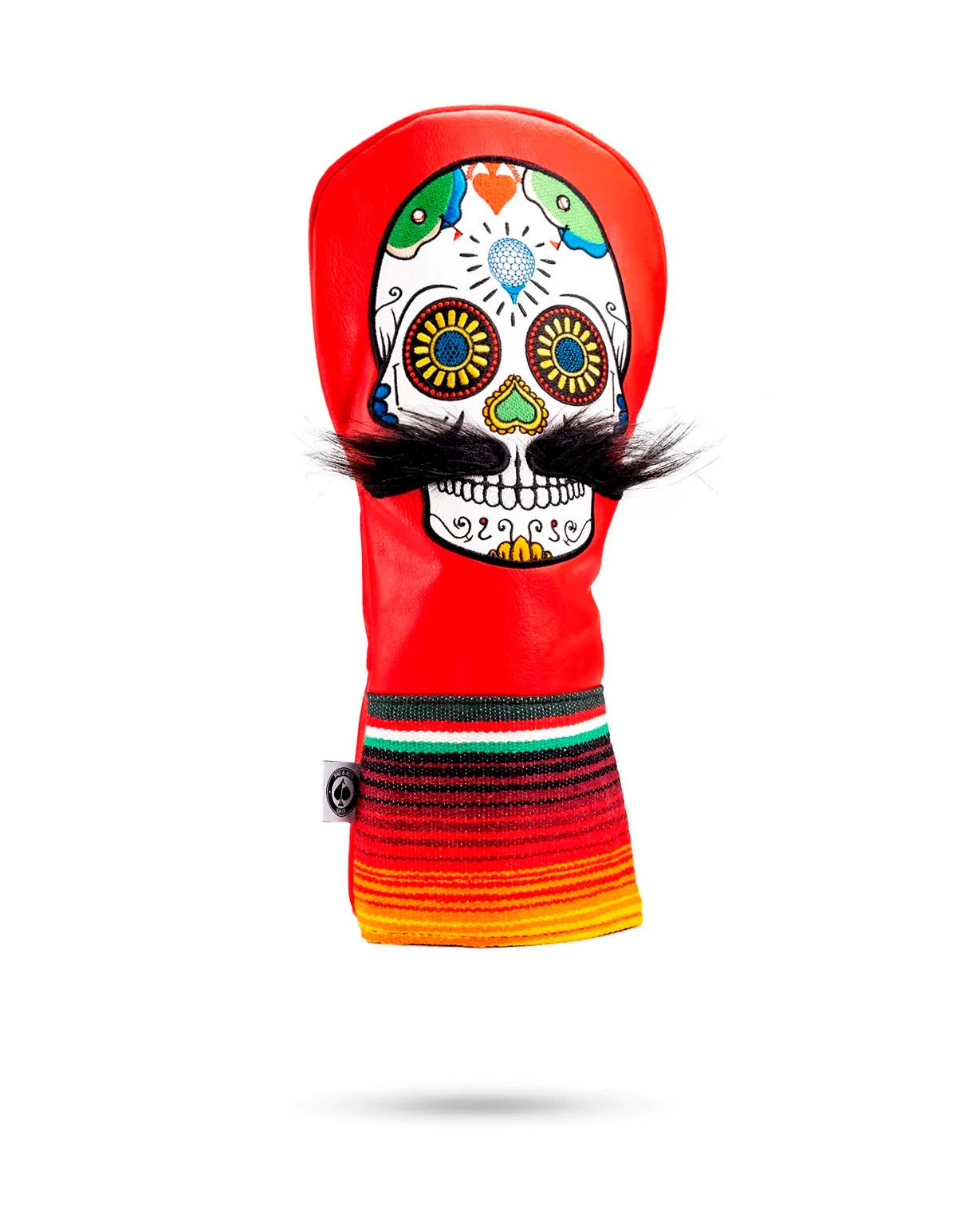 Mustache Sugar Skull - Fairway Cover Red