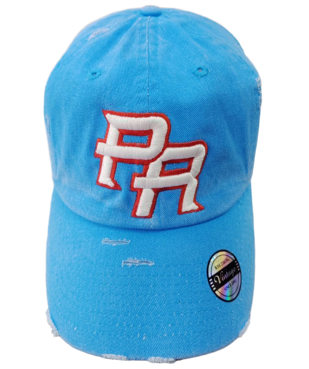 Puerto Rico Vintage Neon Blue Hat PR Logo