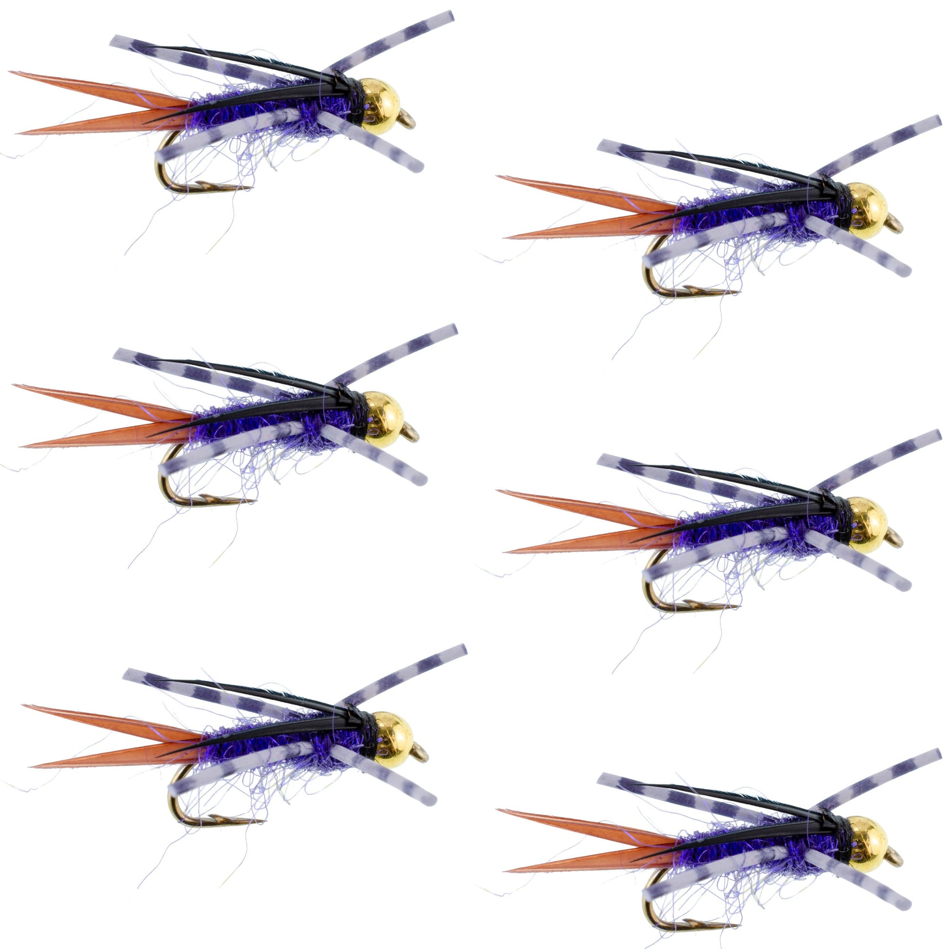 Bead Head Purple Batman Rubber Legs Nymph Fly - 6 Flies Hook Size 10