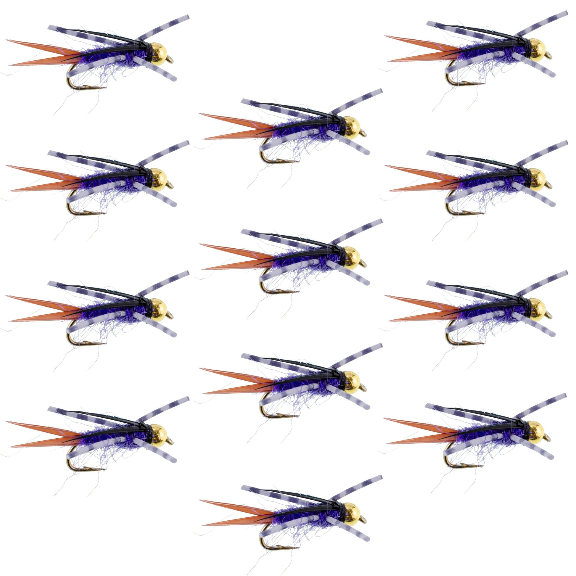 Bead Head Purple Batman Rubber Legs Nymph Fly - 12 Flies Hook Size 12