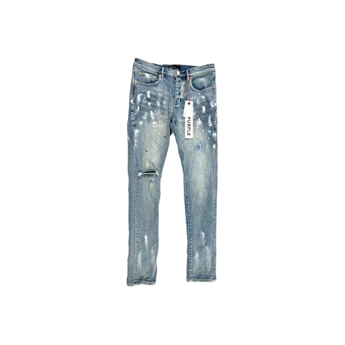 Purple Brand Light Indigo Paint Blowout Jean Light Blue