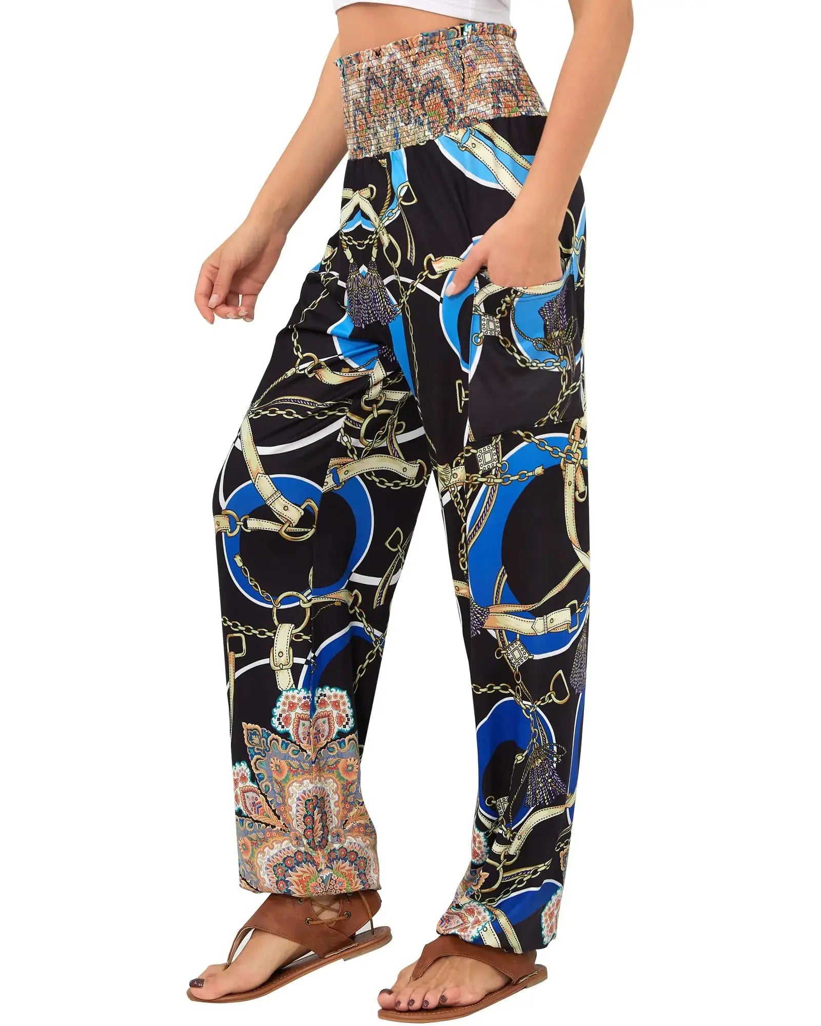 QIANXIZHAN Women's Harem Pants with Pockets - High Waist Yoga Boho Trousers