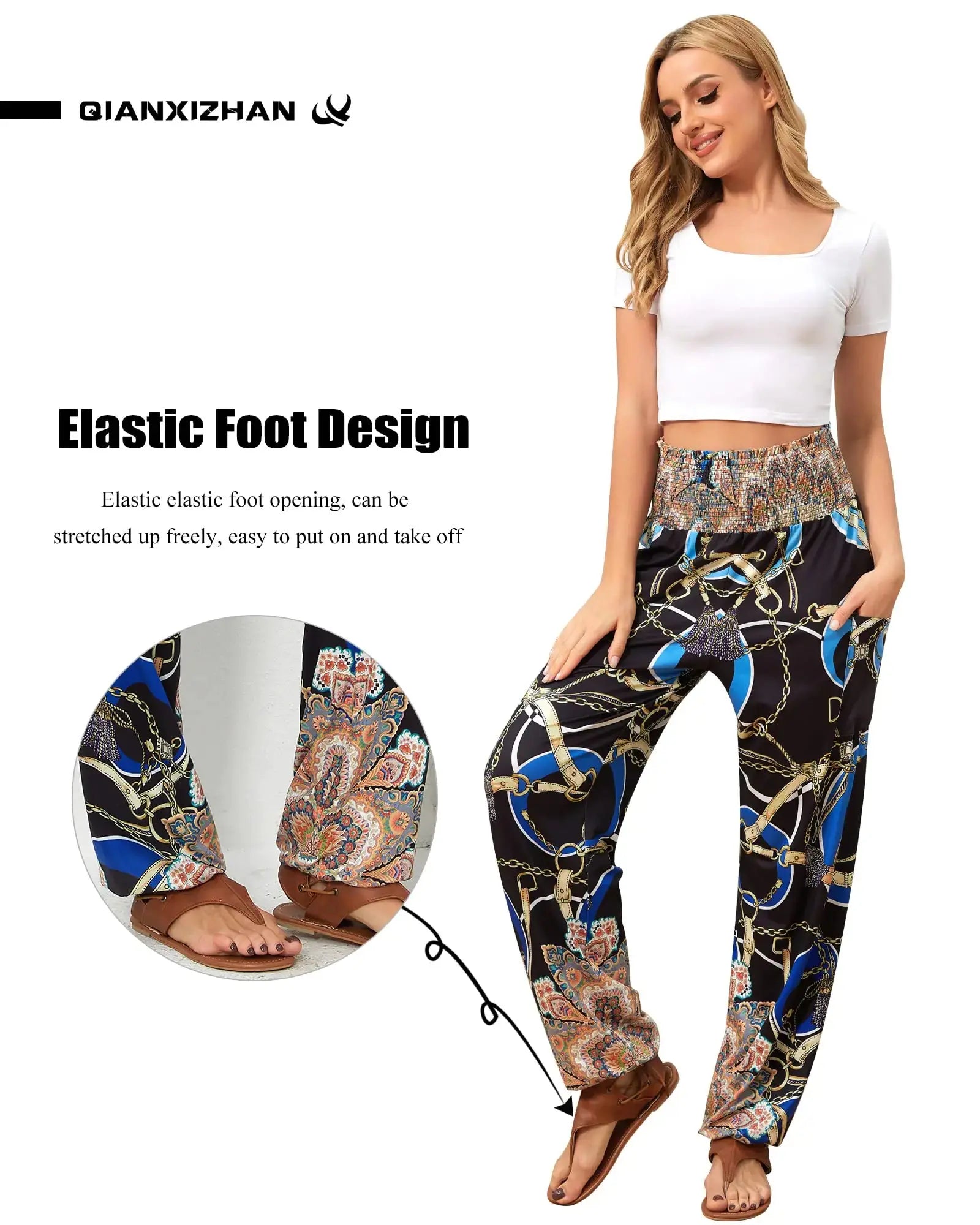 QIANXIZHAN Women's Harem Pants with Pockets - High Waist Yoga Boho Trousers
