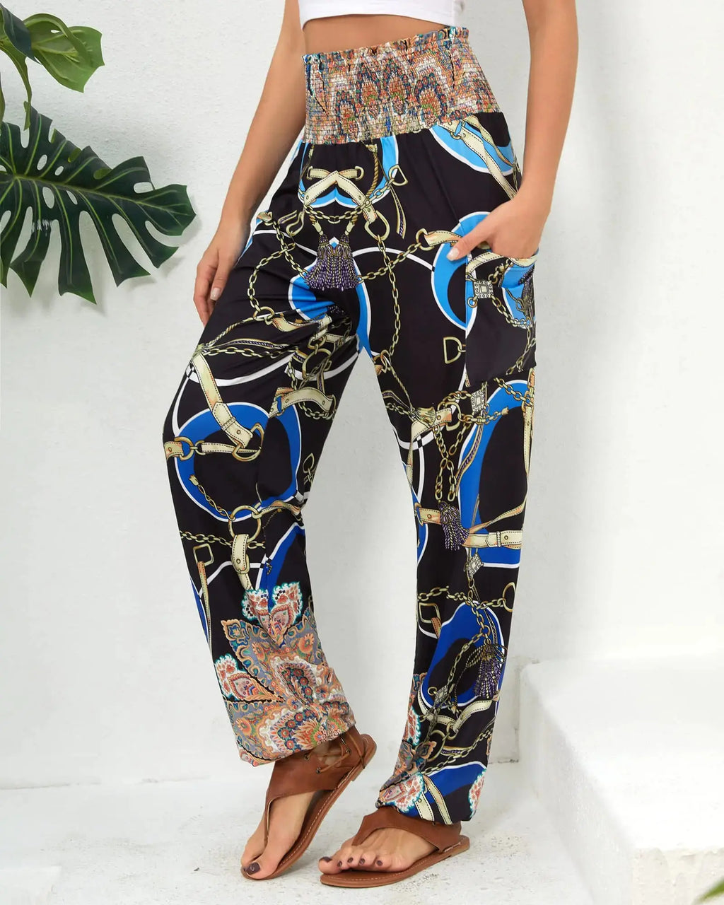 QIANXIZHAN Women's Harem Pants with Pockets - High Waist Yoga Boho Trousers