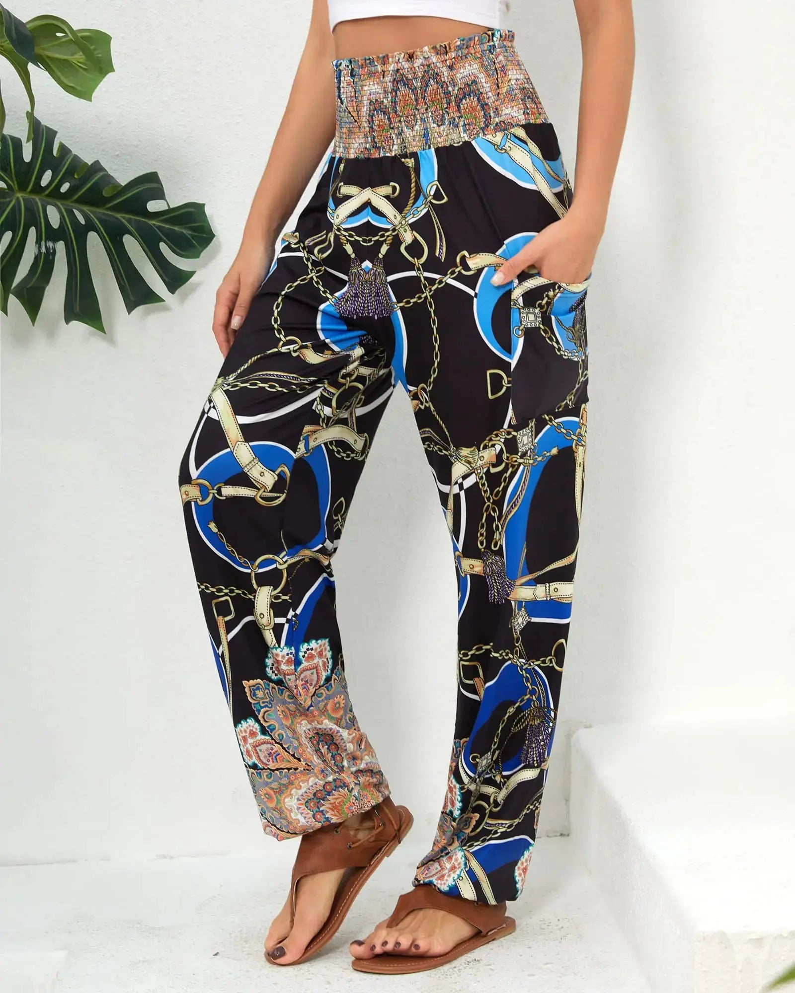 QIANXIZHAN Women's Harem Pants with Pockets - High Waist Yoga Boho Trousers