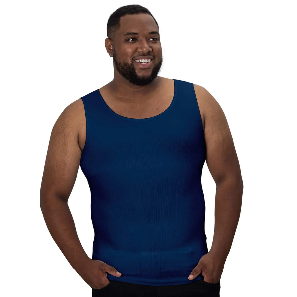 QORE LOGIQ Men’s Gynecomastia Compression Shirt – Slimming Body Shaper Tank Top (XX-Large Tall, Navy)