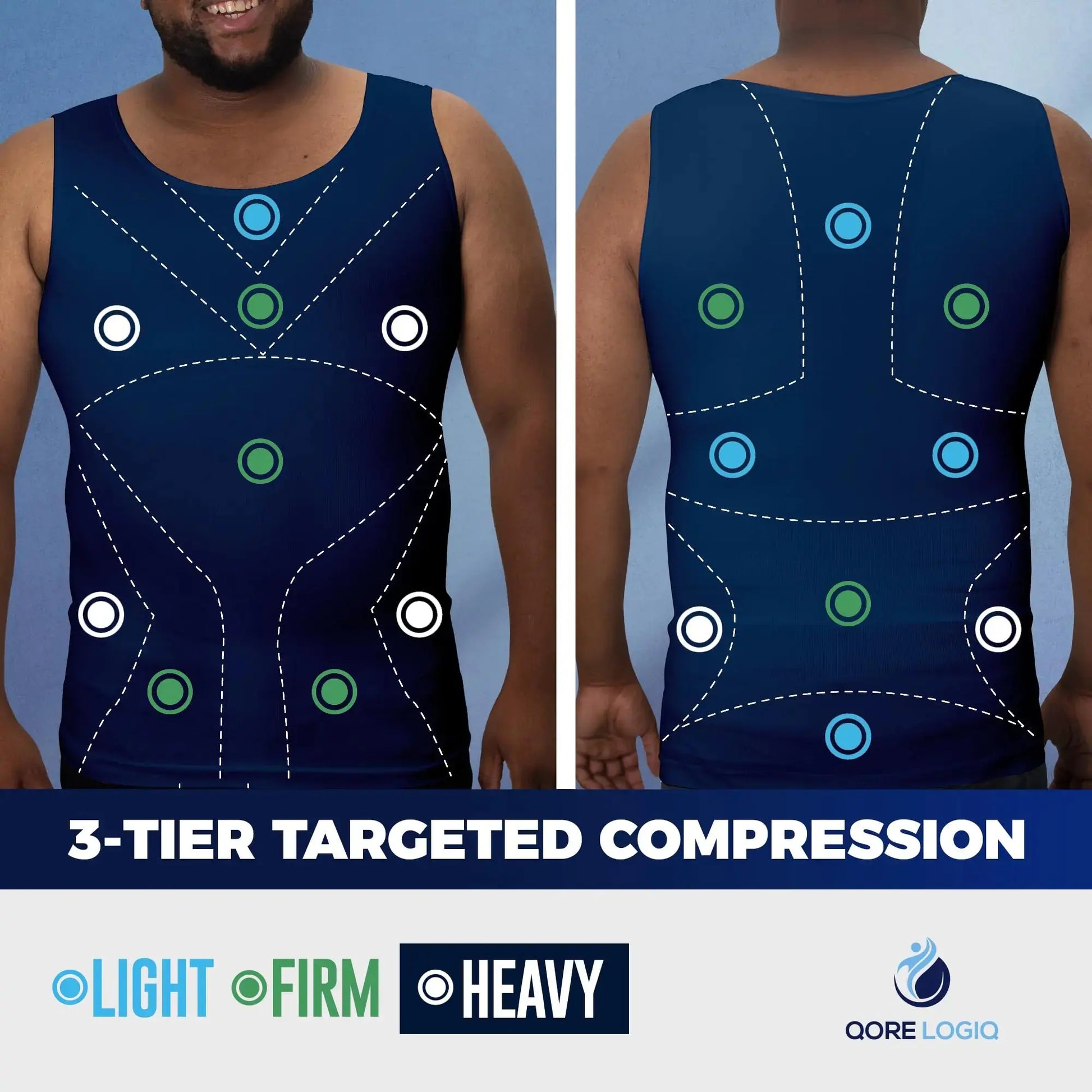 QORE LOGIQ Men’s Gynecomastia Compression Shirt – Slimming Body Shaper Tank Top (XX-Large Tall, Navy)