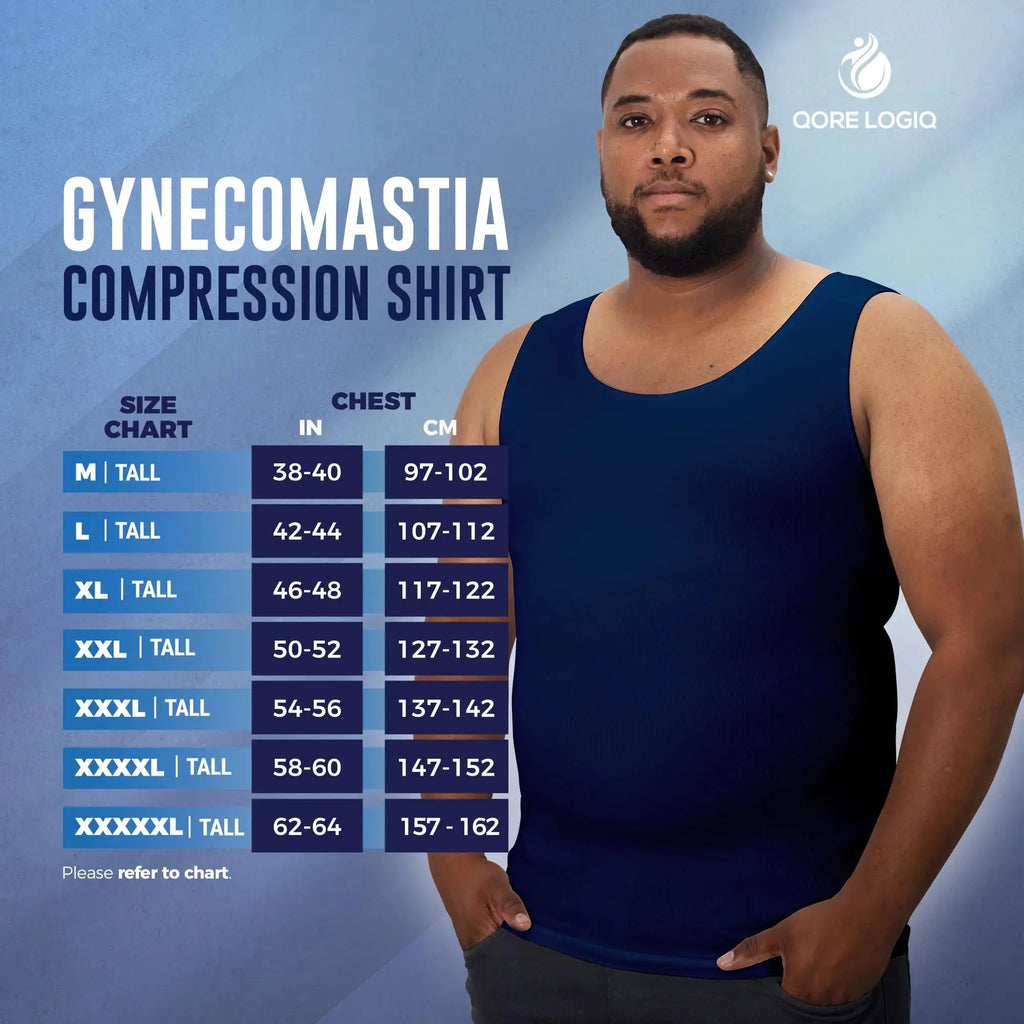 QORE LOGIQ Men’s Gynecomastia Compression Shirt – Slimming Body Shaper Tank Top (XX-Large Tall, Navy)