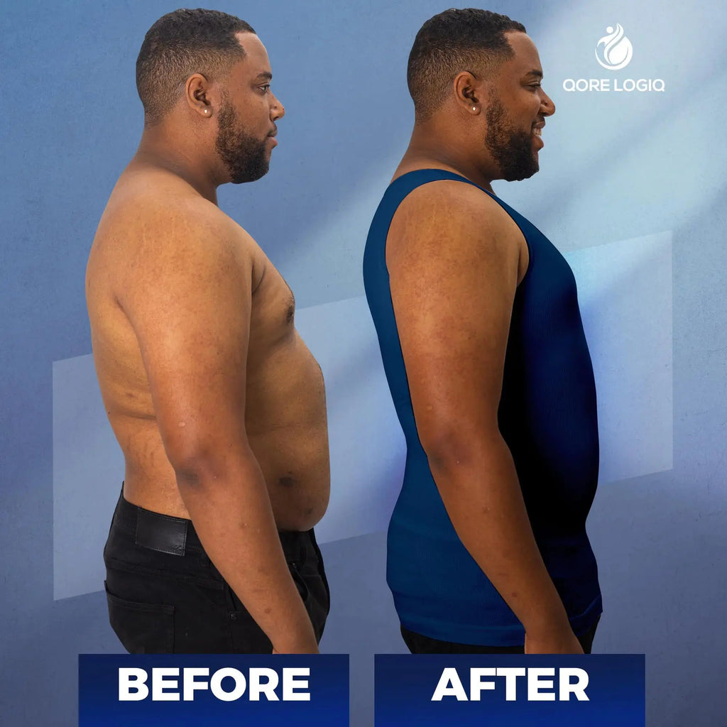 QORE LOGIQ Men’s Gynecomastia Compression Shirt – Slimming Body Shaper Tank Top (XX-Large Tall, Navy)