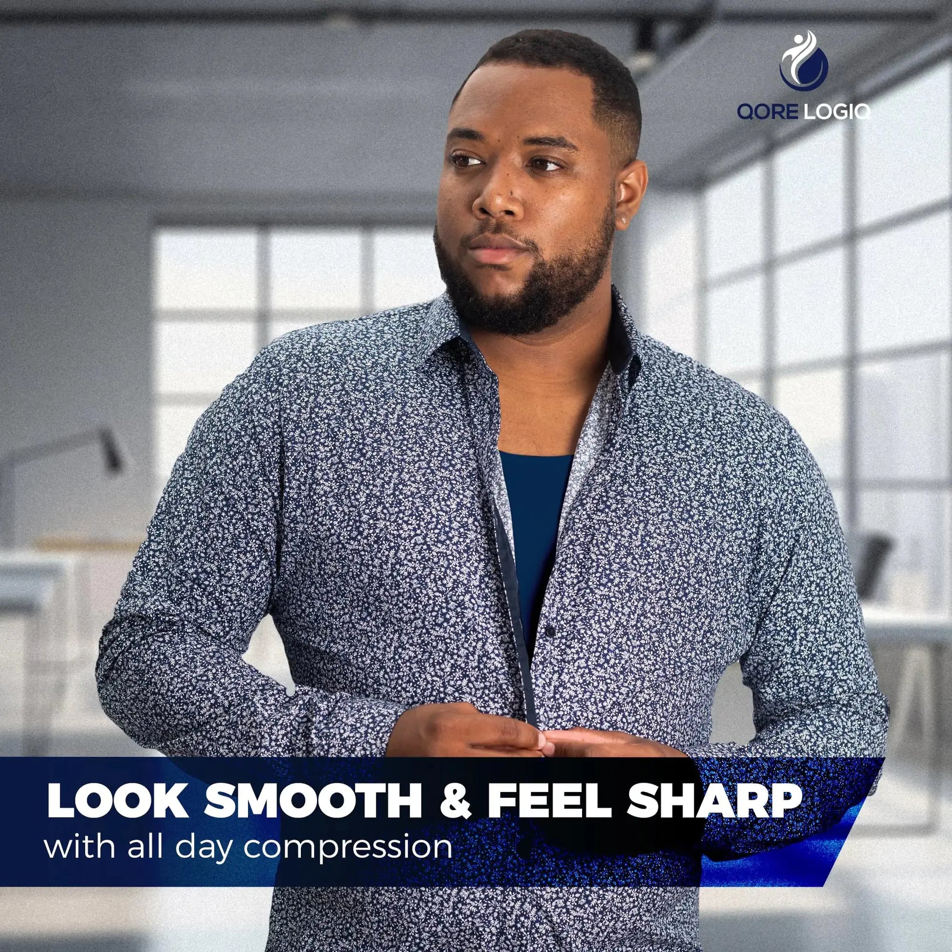 QORE LOGIQ Men’s Gynecomastia Compression Shirt – Slimming Body Shaper Tank Top (XX-Large Tall, Navy)