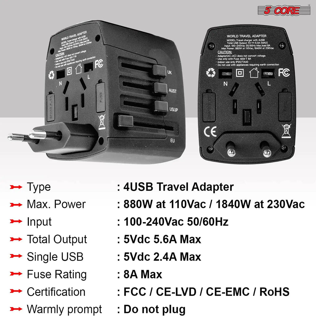 Universal Travel Adapter International Power Adapters 3 Pack Multicharger Plug w 4 USB Ports