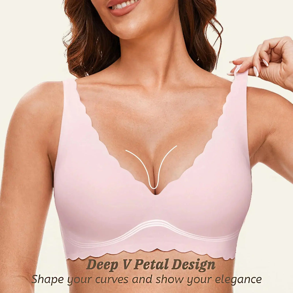 Quttlzze Deep V Petal Bra - Soft Wireless Bra with Extender
