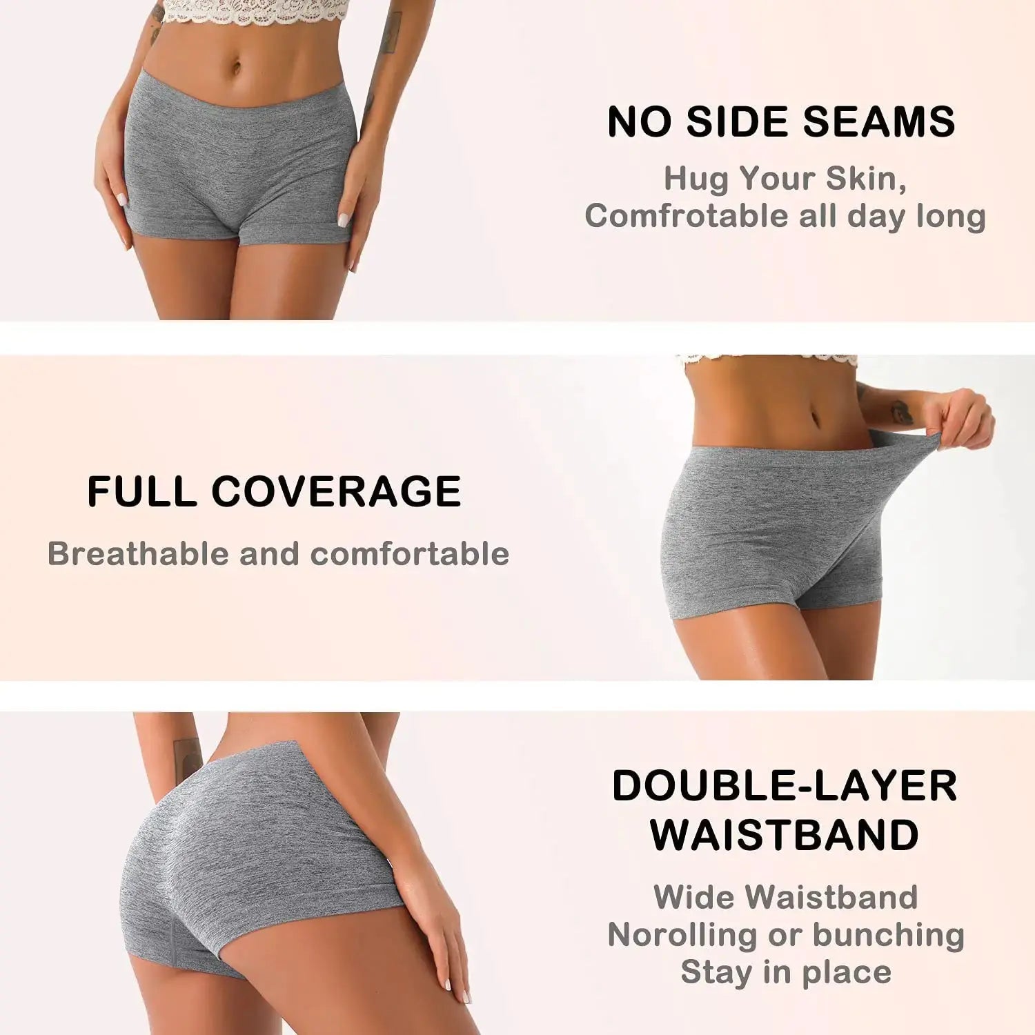 R RUXIA Women's Boyshort Panties - Seamless Nylon Underwear Stretch Boxer