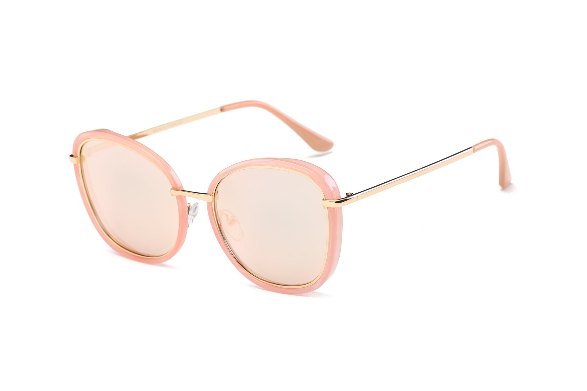 Women Round Cat Eye Sunglasses Pink Gold Oversized Slim