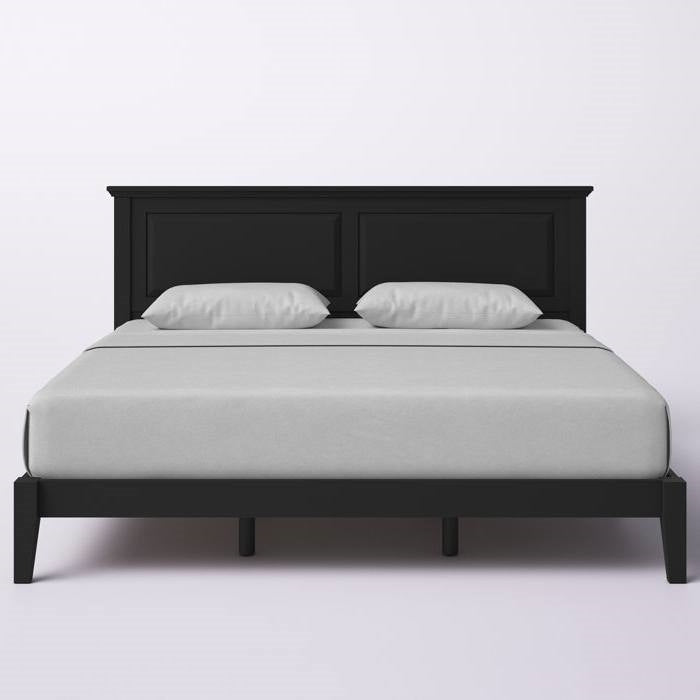 King Traditional Solid Wood Platform Bed Frame with Headboard in Black