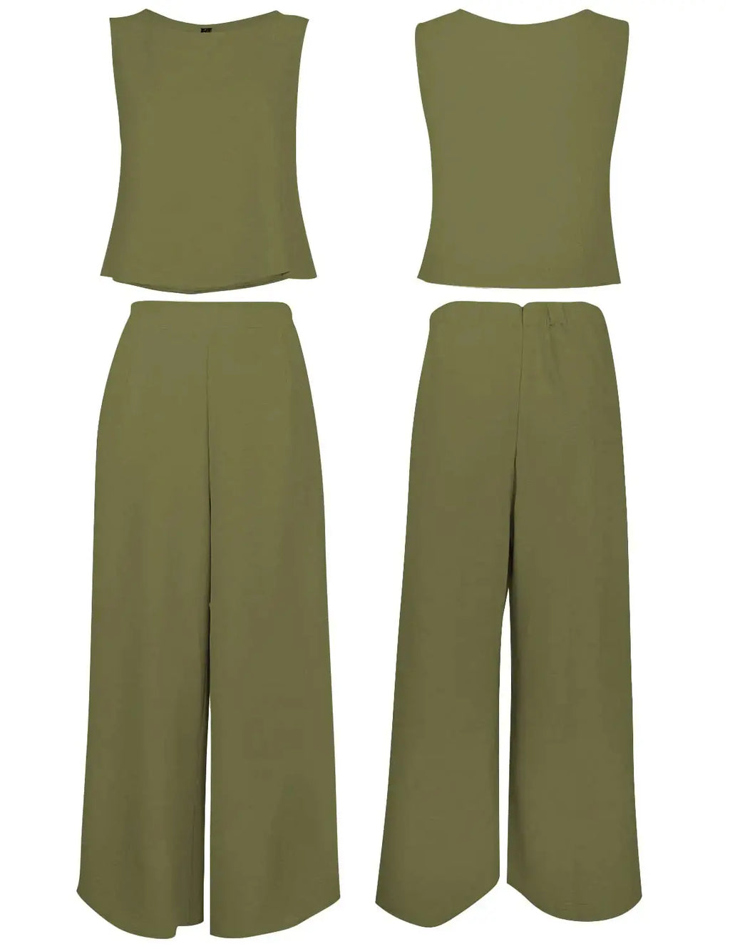 ROYLAMP Women's Summer Two-Piece Olive Green Crop Top and Wide-Leg Pants Set