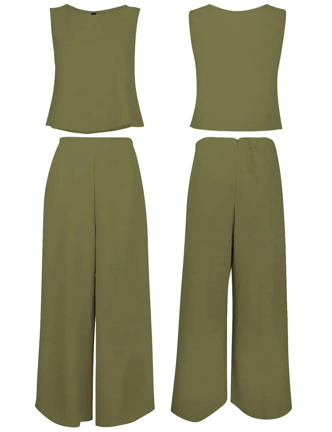 ROYLAMP Women's Summer Two-Piece Olive Green Crop Top and Wide-Leg Pants Set