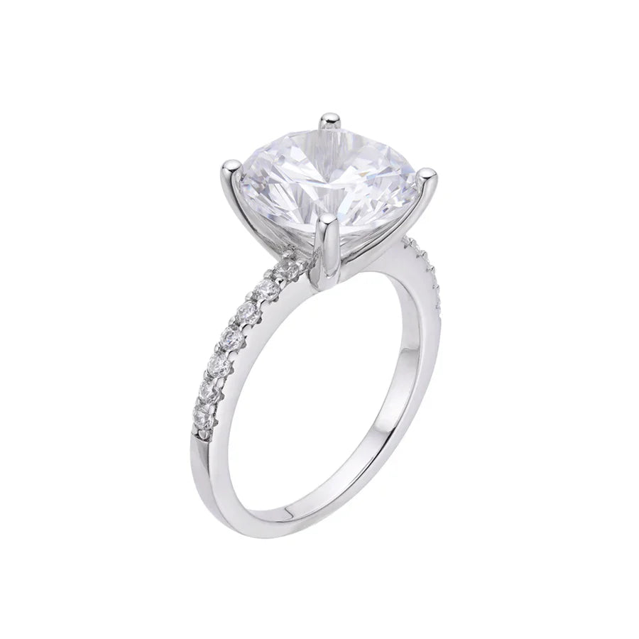 925 Silver Women’s Moissanite Ring – Size 7, 4 Cttw Round Center Stone with 0.26 Cttw