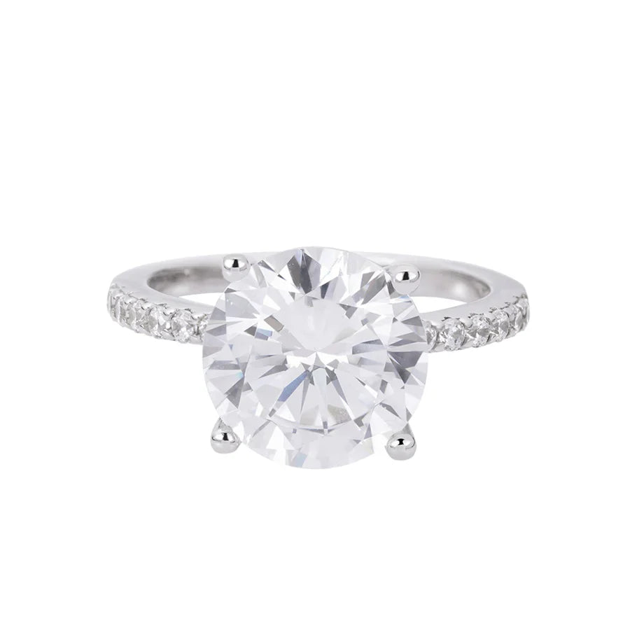 925 Silver Women’s Moissanite Ring – Size 7, 4 Cttw Round Center Stone with 0.26 Cttw