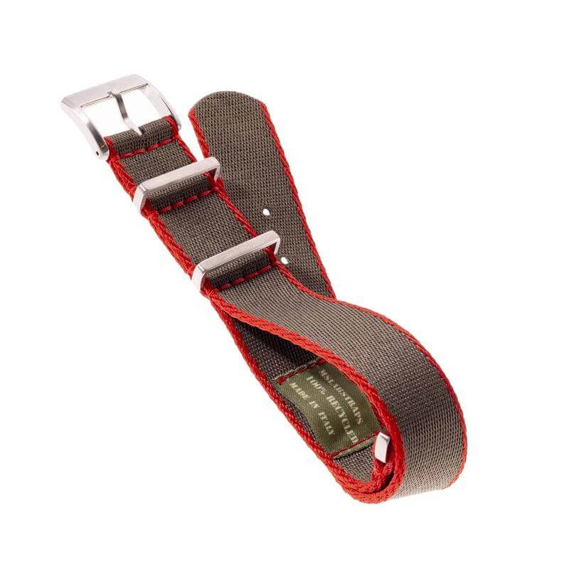 Eco-Friendly Nylon Military Watch Strap -  Dark Green Red Borders