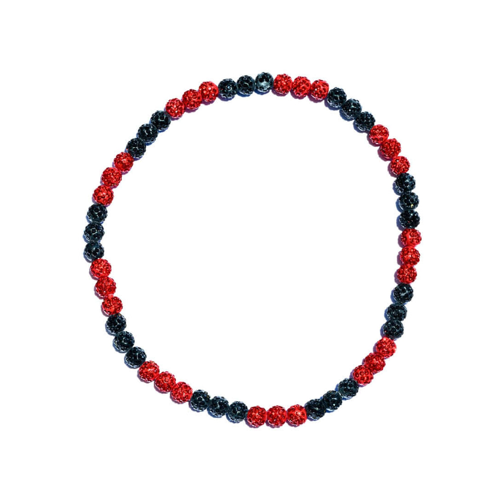 Red Slugger Iced Out Baseball Bead Necklace | Black & Red