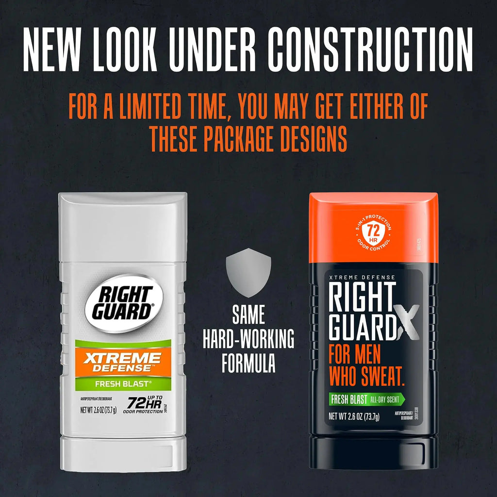 Right Guard Xtreme Defense Invisible Solid Antiperspirant & Deodorant, 72-Hour Odor Control, Fresh Blast Scent - 2.6 oz (Pack of 4)