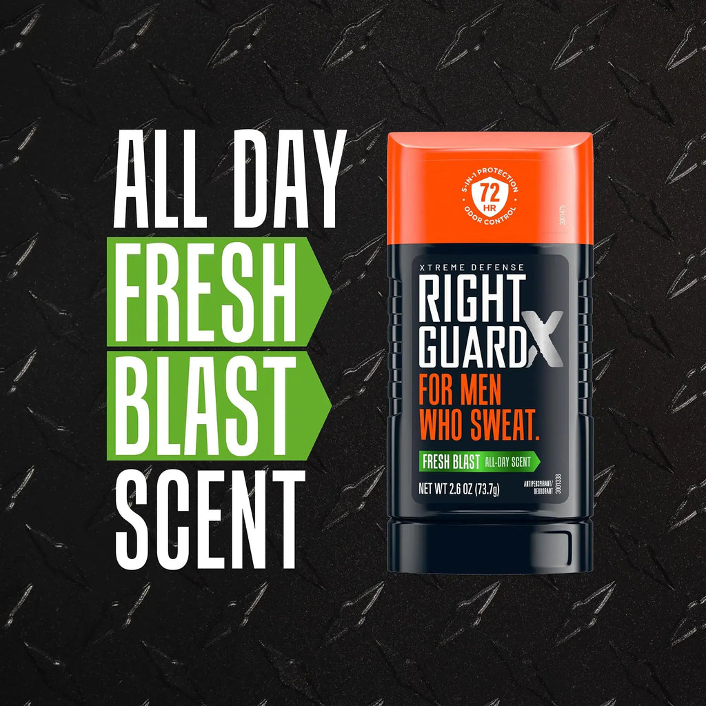 Right Guard Xtreme Defense Invisible Solid Antiperspirant & Deodorant, 72-Hour Odor Control, Fresh Blast Scent - 2.6 oz (Pack of 4)