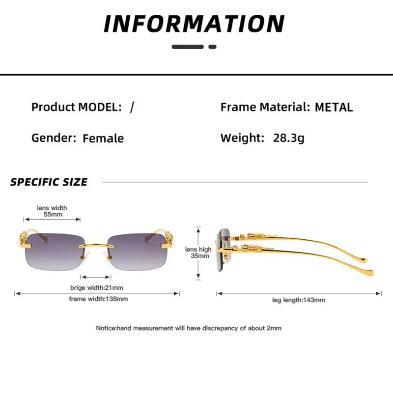 Rimless Square Sunglasses with UV Protection Lenses