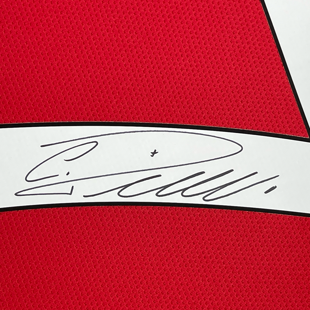 Framed Autographed/Signed Cristiano Ronaldo 35x39 Manchester United Red Current Soccer Futbol Jersey Beckett BAS COA/LOA