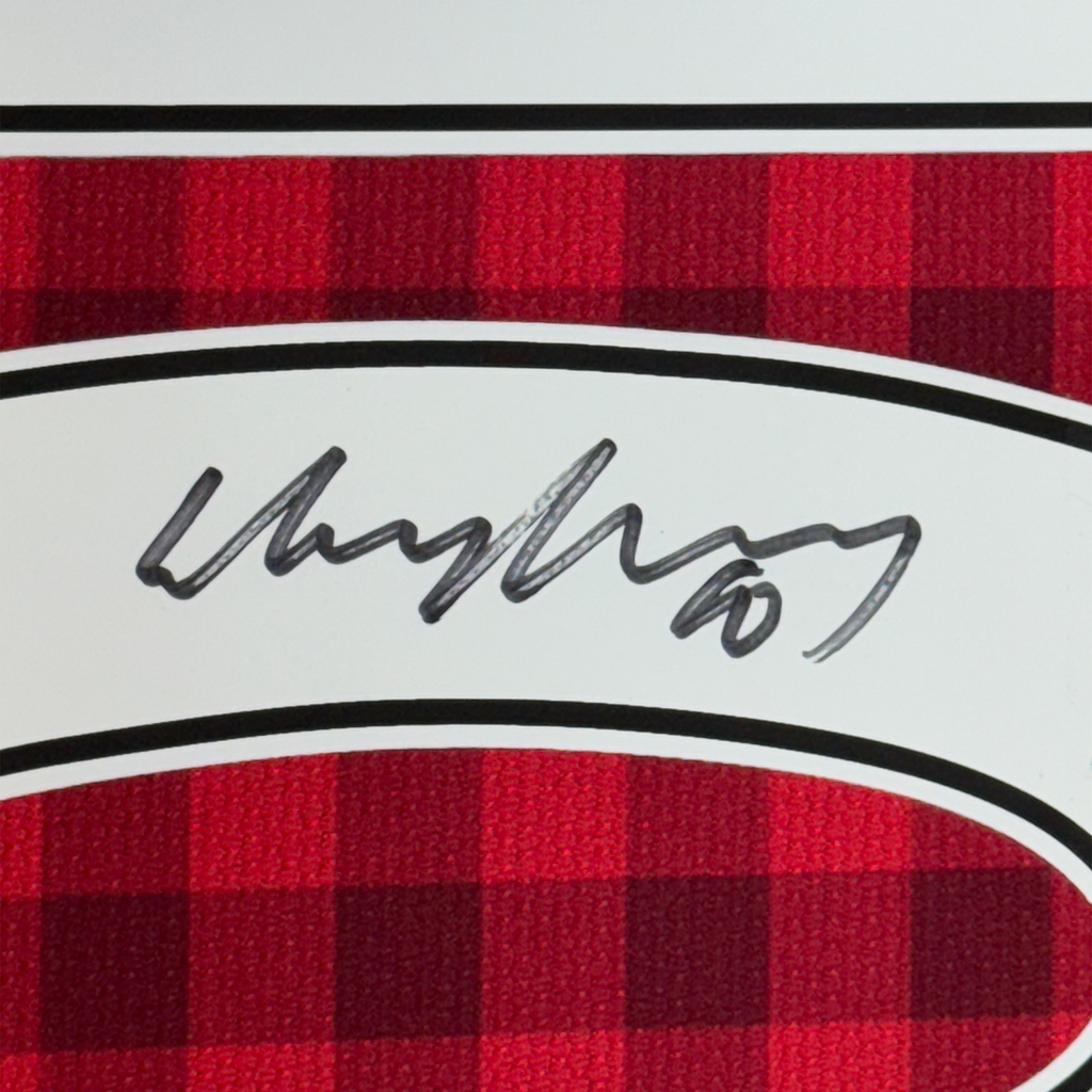 Framed Autographed/Signed Wayne Rooney 35x39 Manchester United Red Checkered Soccer Jersey Beckett BAS COA