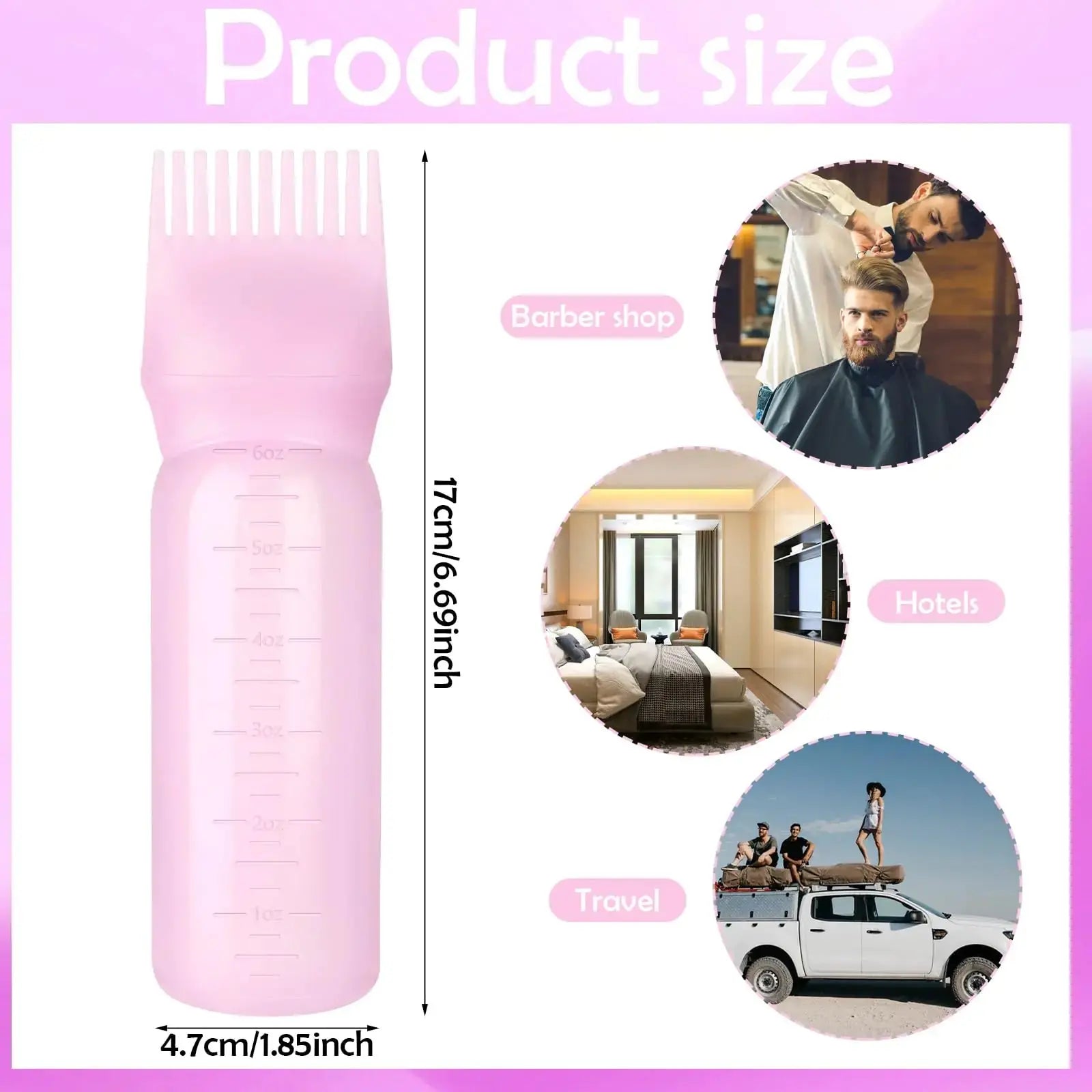 Root Comb Bottle Applicator 6 Ounce, 2 Pack - Oil Applicator for Hair Dye, Hairstyling, and Hair Oiling (Pink)