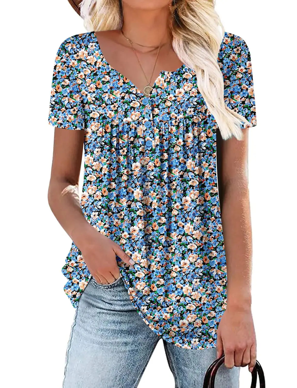 Roselinlin Women's Short Sleeve Floral Tops – Stylish Summer Comfort