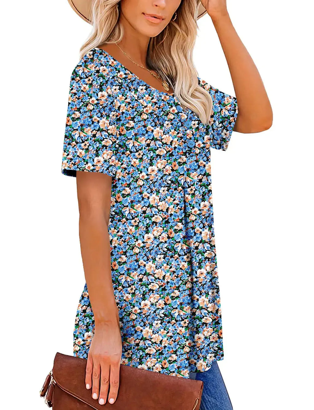 Roselinlin Women's Short Sleeve Floral Tops – Stylish Summer Comfort