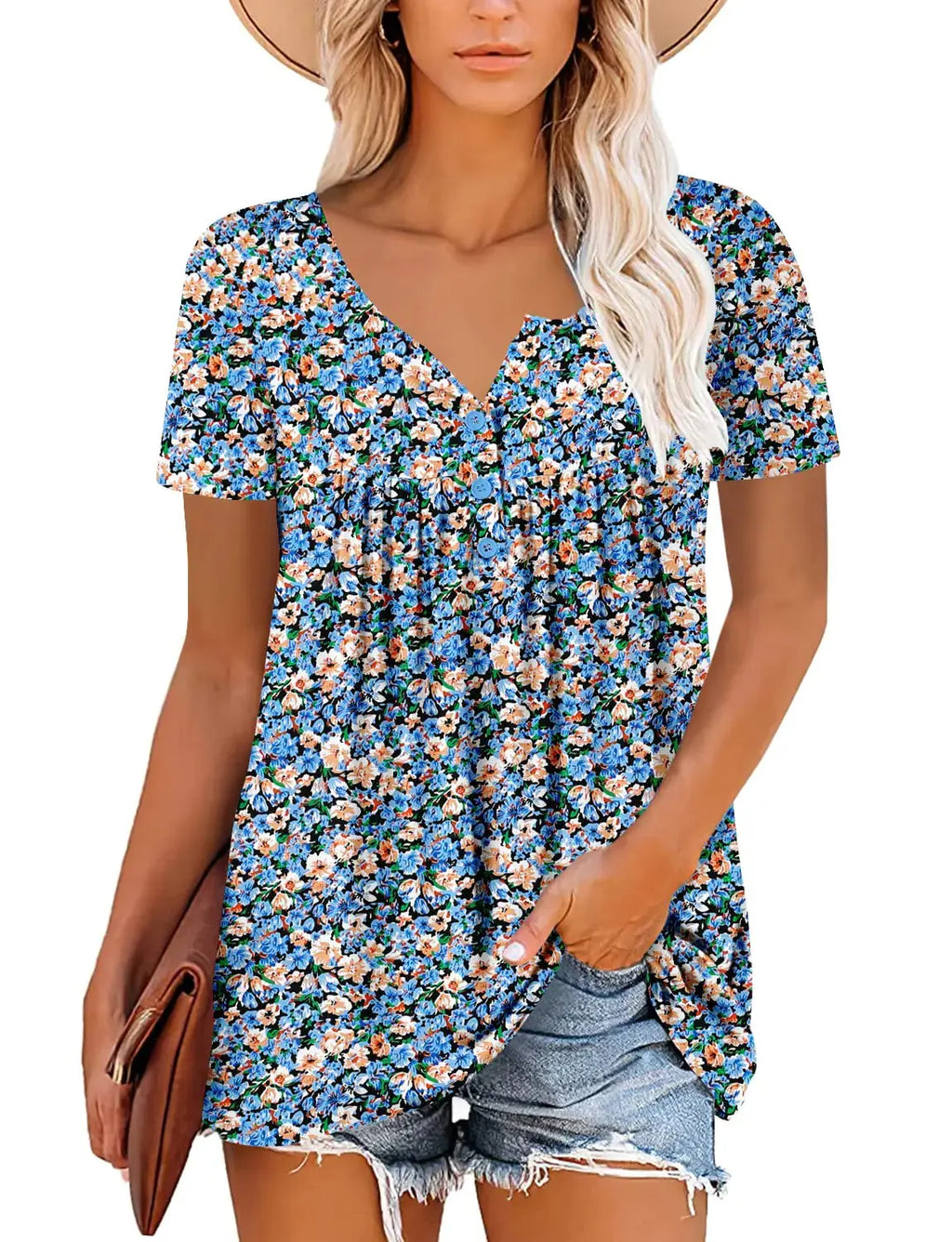 Roselinlin Women's Short Sleeve Floral Tops – Stylish Summer Comfort