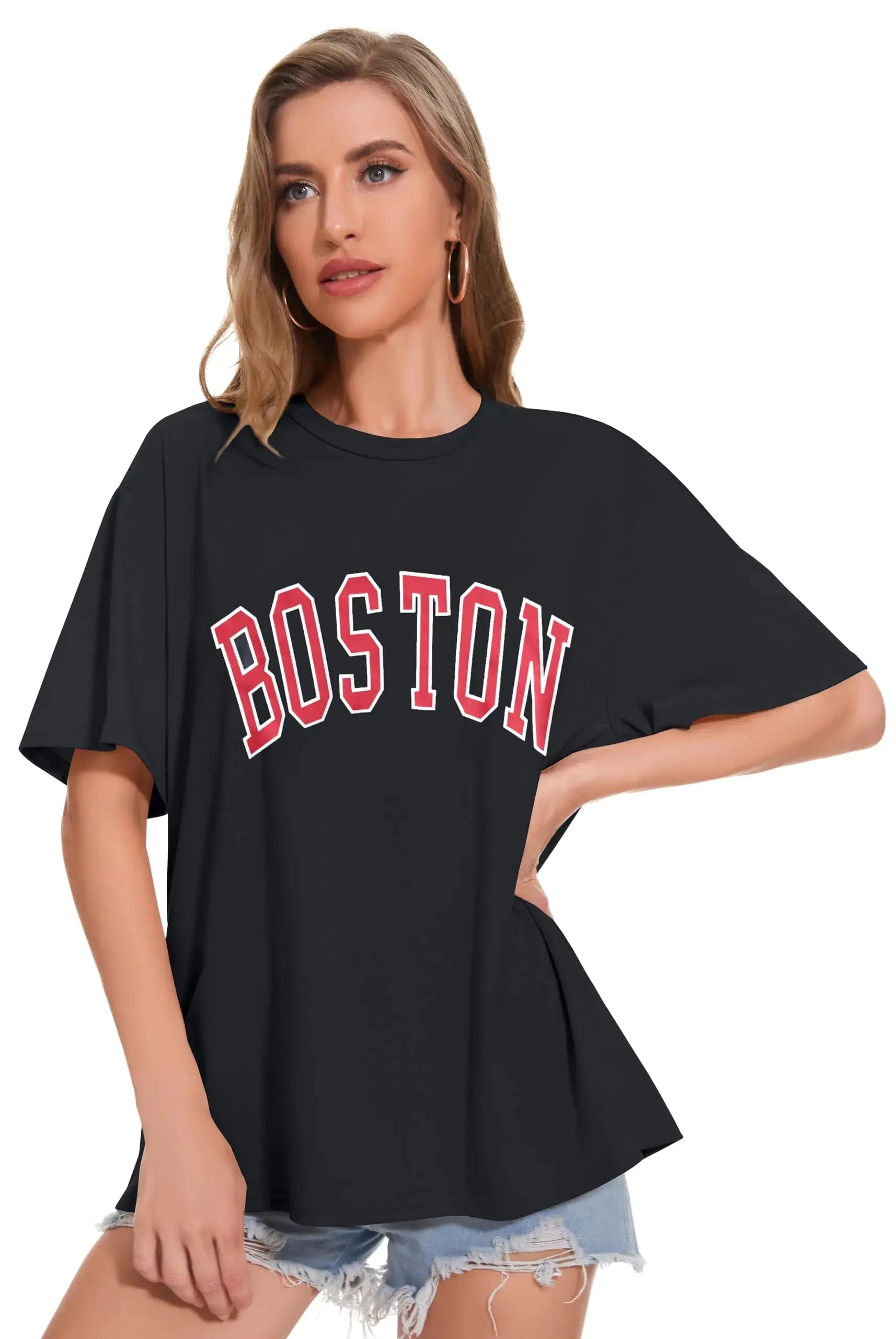 Rosemia Womens Oversized T-Shirt - Crew Neck Summer Short Sleeve Loose Fit Graphic Tees